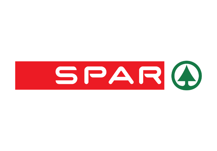 Logo von SPAR, einem Einzelhandelsunternehmen, auf rotem Hintergrund mit einem grünen Symbol.